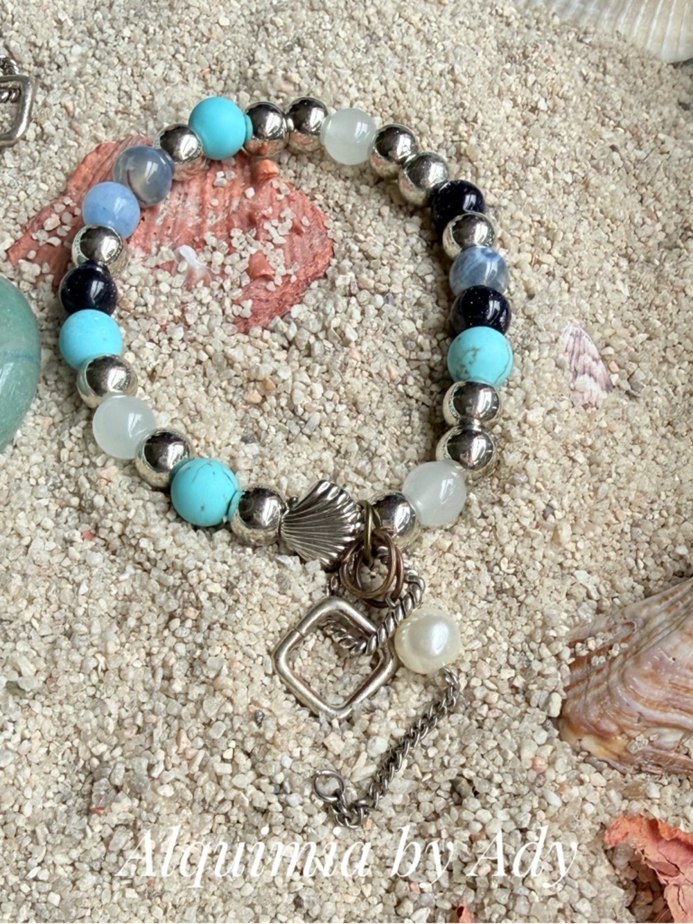 Turquoise, Aqua and Blue gemstones Beaded Multi-Strand Bracelet stack - Picture 6 of 7